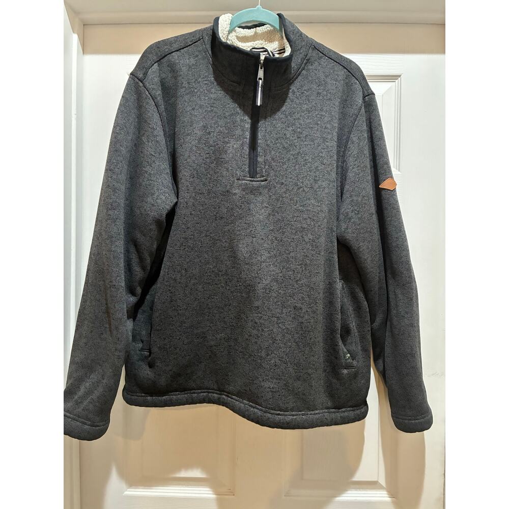 Orvis Men's XL Gray Sherpa Lined Quarter Zip Pullover Sweater Logo Outdoors